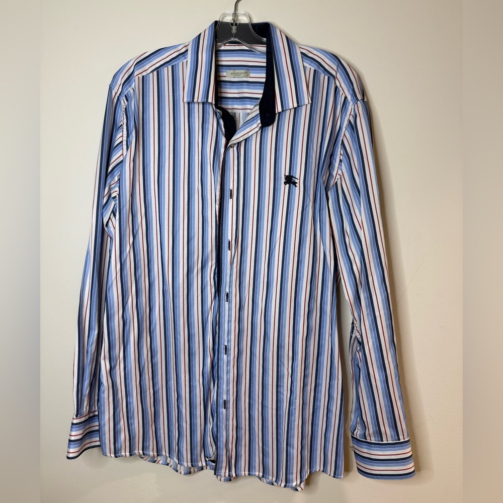 T404- Men’s classic Blue and White Striped Button Down Shirt